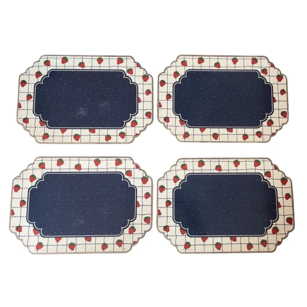 Vintage Strawberry Reversible Place Mats 1987 Made in USA | Set of 4